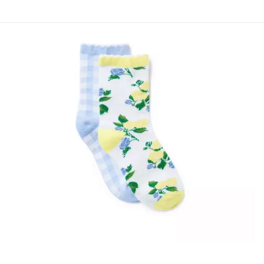 Janie and Jack NWT 6-8 Yrs Lemon / Gingham 2-Pack Sock Bundle